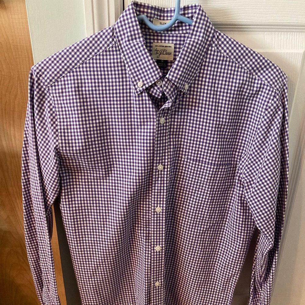 J Crew Shirt Men's Small Slim Blue Check Button Down Long Sleeve Collared Cotton